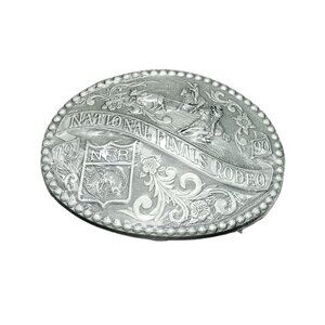 1990 Hesston National Finals Rodeo Silver Belt Buckle Western Collectible